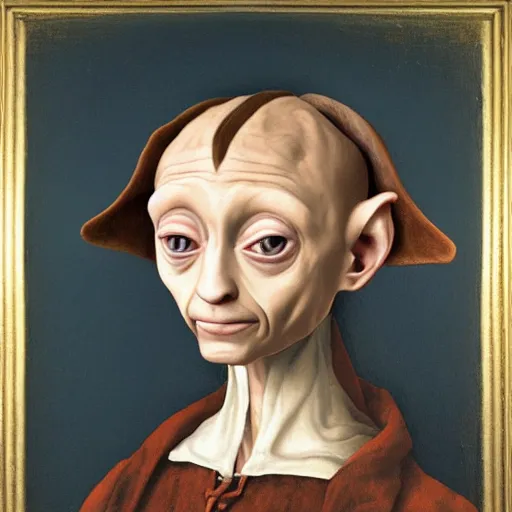 Image similar to a renaissance style portrait painting of Dobby