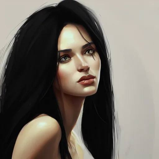 Image similar to portrait of a beautiful woman, black hair, attractive, casual, modern, highly detailed, digital painting, artstation, concept art, smooth, sharp focus, illustration, art by thomas saliot