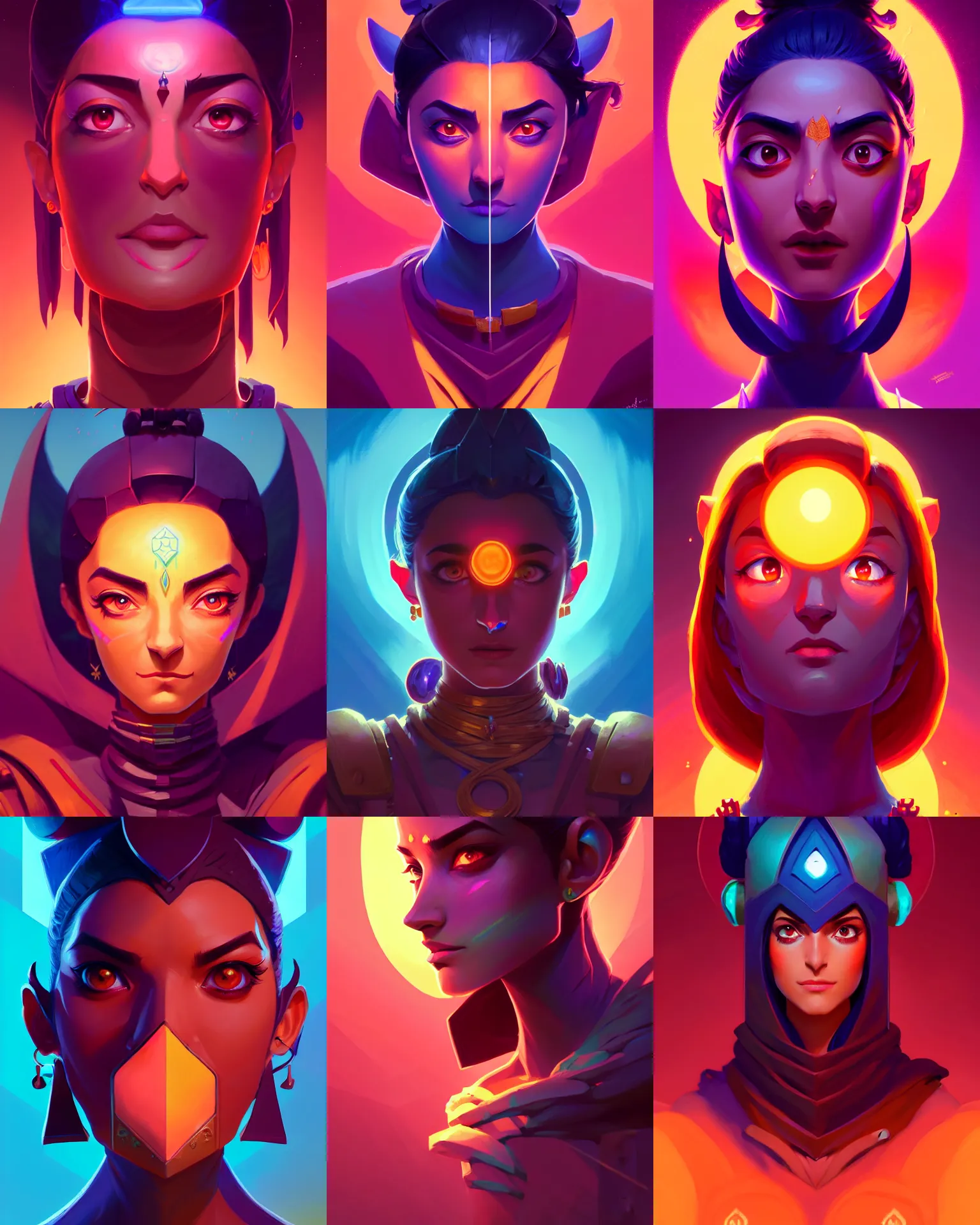 Prompt: symmetrical front portrait, maya ali mage, gloomhaven, dynamic lighting, gaudy colors, octane render aesthetic, matte painting concept art, official fanart behance hd artstation by jesper ejsing, by rhads and makoto shinkai and lois van baarle and ilya kuvshinov and rossdraws