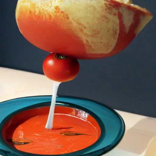 Image similar to bowl of tomato soup balancing on donald trumps head,