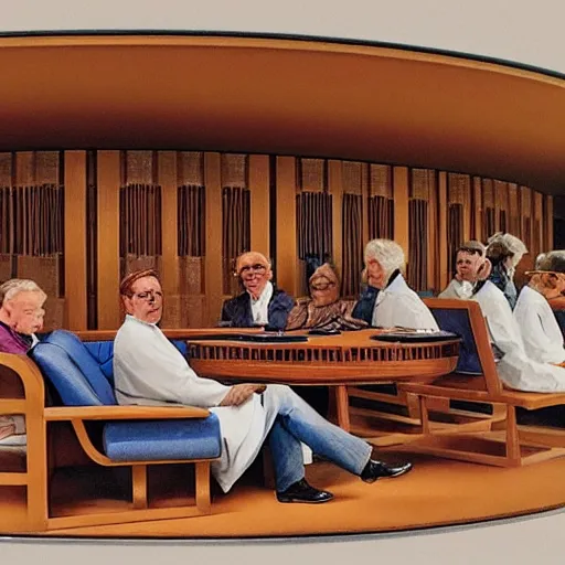 Image similar to a complex time machine designed by frank lloyd wright, sitting on a dias, lightning, rain, wild, people in lab coats, photo, highly realistic,