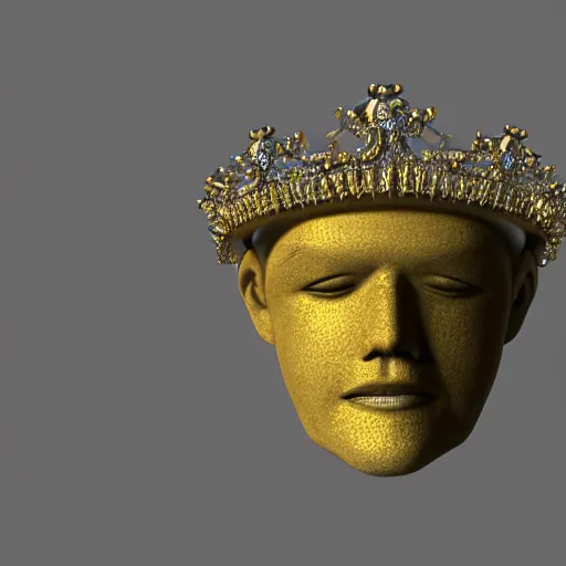 Image similar to precious gemstone that shaped like a face wearing a crown, 3 d render