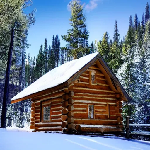 Image similar to log cabin in the forest, mountain behind log cabin, realistic