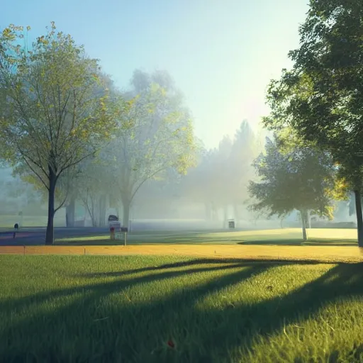 Prompt: still shot of a park covered in morning fog, highly detailed, photorealistic portrait, bright studio setting, studio lighting, crisp quality and light reflections, unreal engine 5 quality render