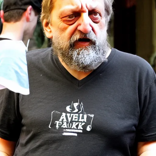 Image similar to Slavoj Zizek trying to eat a sandwich but it keeps disintegrating into both saliva and ideology before it gets to his mouth wearing a black t-shirt v-neck Dom Qwek igor wolski greg simpkins kirbi fagan alex heywood greg rutkowski john howe sergi brosa dave melvin sam nielson anthony sieben thomas duchek andree wallin adam adamowicz piotr kowalski bobby chiu jared nickerson jake souva marc sarmel goro fujita