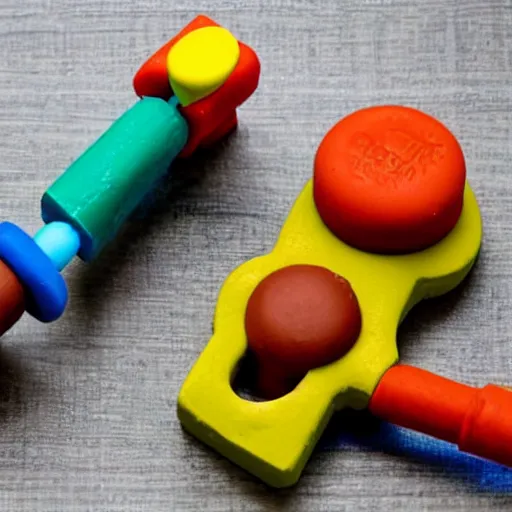 Prompt: small colorful machine gun with play doh as projectiles