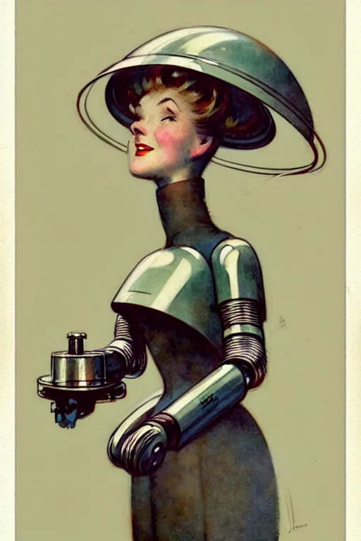 Prompt: ( ( ( ( ( 1 9 5 0 s retro future android robot flyingsaucer maid. muted colors., ) ) ) ) ) by jean - baptiste monge,!!!!!!!!!!!!!!!!!!!!!!!!!