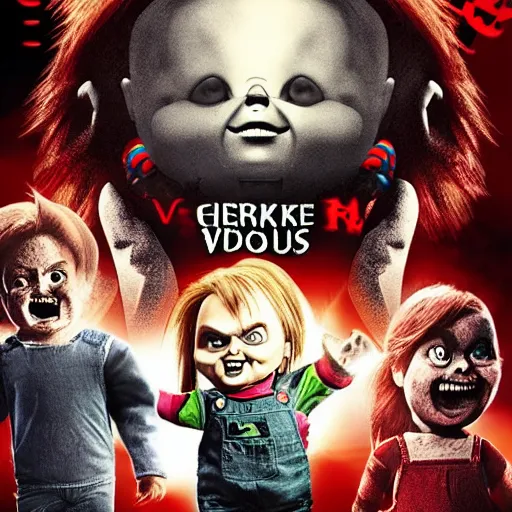 Prompt: Chucky versus Demons movie poster