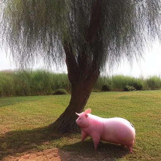 Prompt: “ a cute pig, meditating like buddha, large willow tree in the background. ”