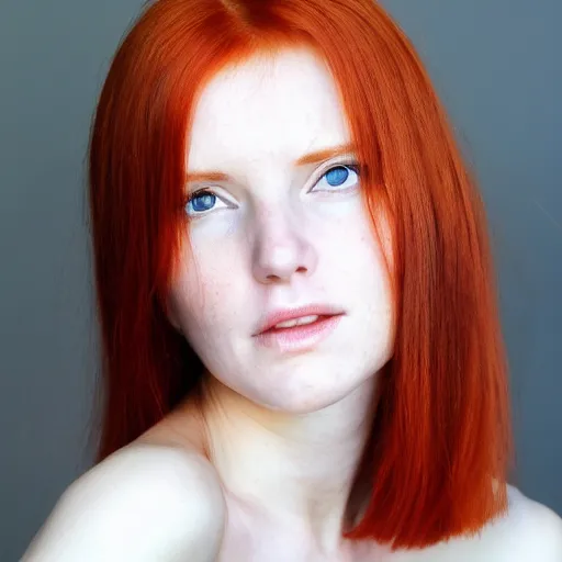 Prompt: very beautiful redhead woman looking back over her shoulder, eye contact, hyper realistic