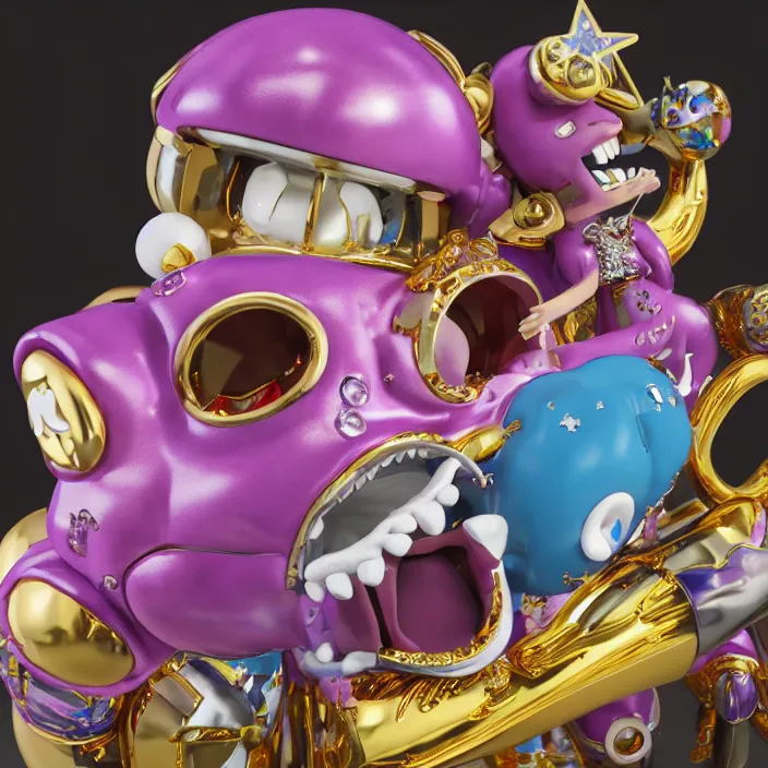 Image similar to jeff koons hip hop bauhaus style street sharks sailor moon wearing diamond grillz and a ton of bussdown iced gold bling in wallace & gromit strata - cut claymation, ultra realistic, concept art, intricate details, serious, highly detailed, photorealistic, octane render, 8 k, unreal engine, art by todd mcfarlane