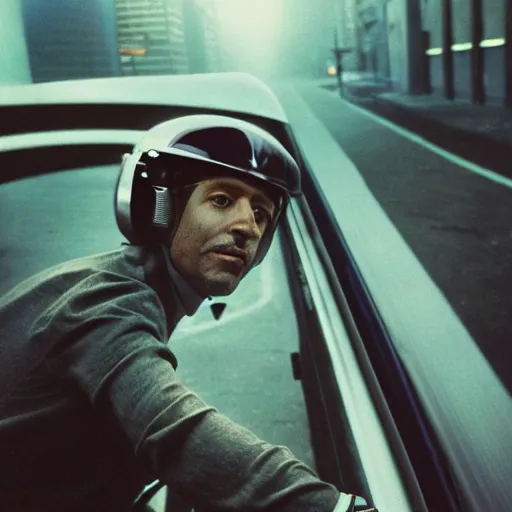 Prompt: closeup portrait of a man piloting a spaceship in a smoky new york street , by Annie Leibovitz and Steve McCurry, natural light, detailed face, CANON Eos C300, ƒ1.8, 35mm, 8K, medium-format print