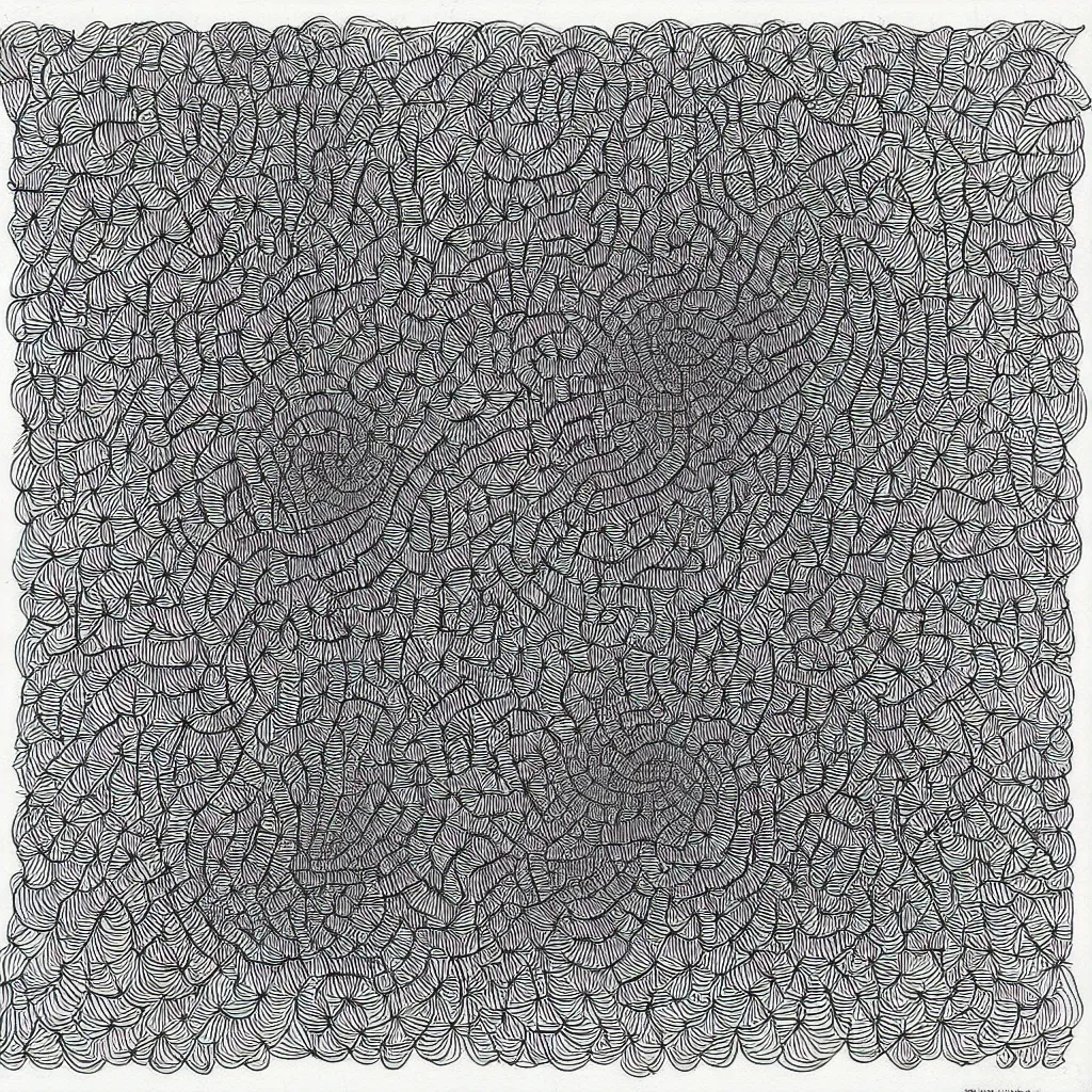Prompt: a fine - tip micron drawing of an infinite fractal, black ink, the artist is gilbert hernandez
