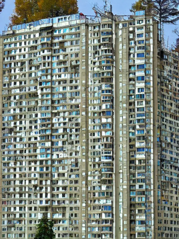 Image similar to Photo of Soviet apartment building, isometric, Shishkin, Ghibli