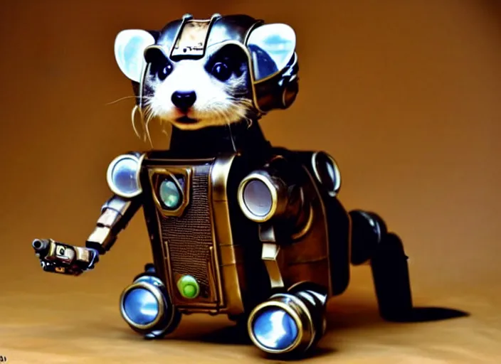 Image similar to futuristic steampunk ferret - shaped pet - robot, steampunk ferret - inspired robot, borderlands - inspired ferret - shaped robot