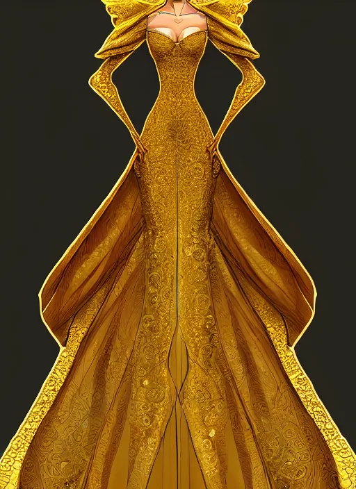 Prompt: regal dress, highly detailed, comic book, shimmering, concept art, golden-ratio, artstation, rule of thirds