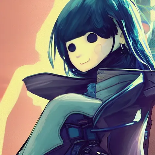 Image similar to Frequency indie album cover, luxury advertisement, white, indigo and teal colors. highly detailed post-cyberpunk sci-fi close-up schoolgirl in asian city in style of cytus and deemo, mysterious vibes, by Ilya Kuvshinov, by Greg Tocchini, nier:automata, set in half-life 2, beautiful with eerie vibes, very inspirational, very stylish, with gradients, surrealistic, postapocalyptic vibes, depth of filed, mist, rich cinematic atmosphere, perfect digital art, mystical journey in strange world, bastion game, arthouse