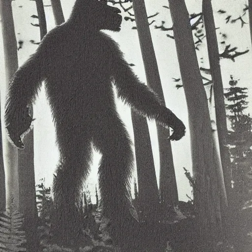 Prompt: found footage of the Bigfoot in the forest, TV image, VHS, hi 8