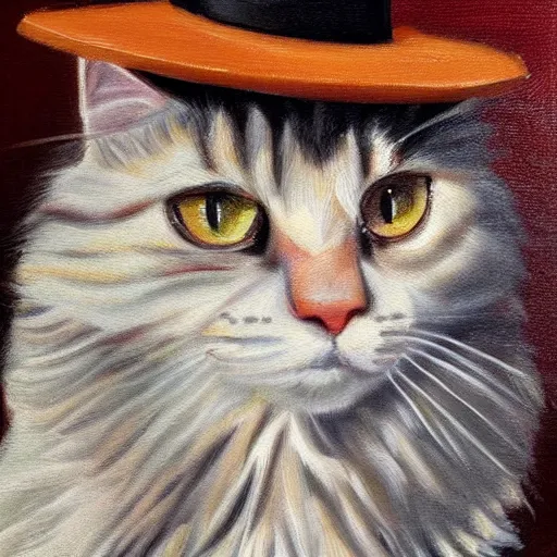 Prompt: Portrait Oil Painting Ginger Ginger Maine-Coon with a white beard wearing a sombrero sombrero sombrero