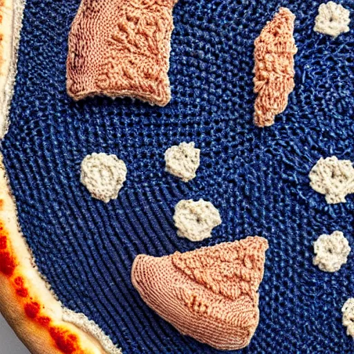 Image similar to knitted pizza slice on the moon, intricate, 8 k