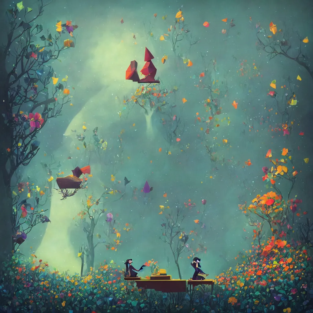 Prompt: low poly, pixar, la pianista Elesky tocando su piano en un surreal hybrid animals, nostalgia for a fairytale, magic realism, flowerpunk, mysterious vivid colors by andy kehoe and amanda clarke en un mundo de Gediminas Pranckevicius