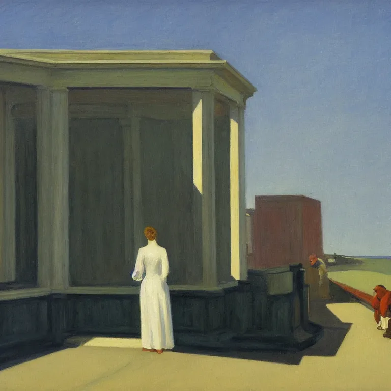 Prompt: stream of consciousness, painted by Edward Hopper, painted by Wayne Barlow