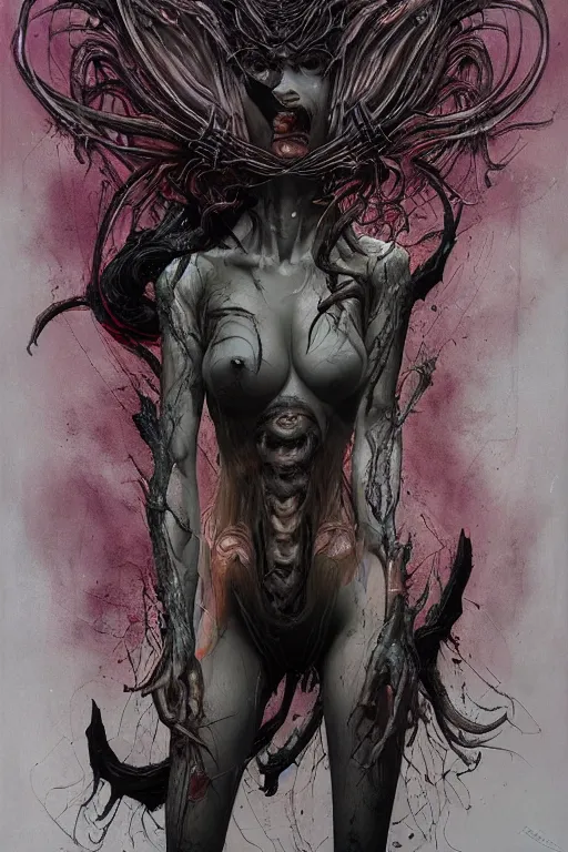 Image similar to a dream portrait of a gorgeous succubus dancing, beautiful, terrifying, melting, webbing, 8 k, by tristan eaton, stanley artgerm, tom bagshaw, greg rutkowski, carne griffiths, ayami kojima, beksinski, giger, trending on deviantart, face enhance, hyper detailed, minimalist, horror, full colour