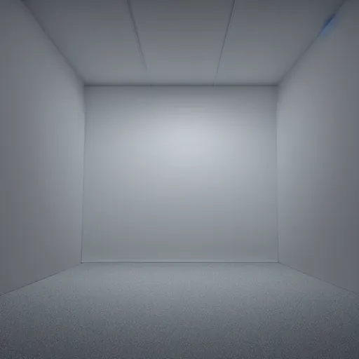 Image similar to Room in blank endless dark cube with white contours. Realistic Concept Art photography