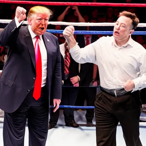 Image similar to trump and elon musk in a boxing ring