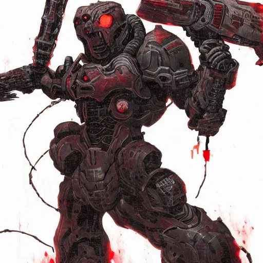 Image similar to doom slayer, painted by tsutomu nihei, painted by stanley lau