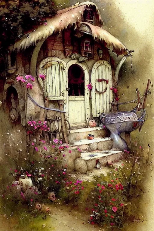 Image similar to (((((1950s fairy tale gypsy cottage . muted colors.))))) by Jean-Baptiste Monge !!!!!!!!!!!!!!!!!!!!!!!!!!!