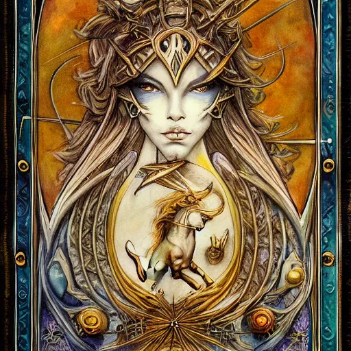 Image similar to detailed and sharp sagittarius artistic zodiac artwork, mystic style, detailed, 8 k, detailed, symmetrical, by brian froud