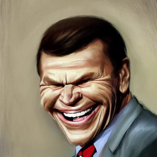 Prompt: uncanny valley portrait of kenneth copeland laughing, by jon mcnaughton zdzisław artstation