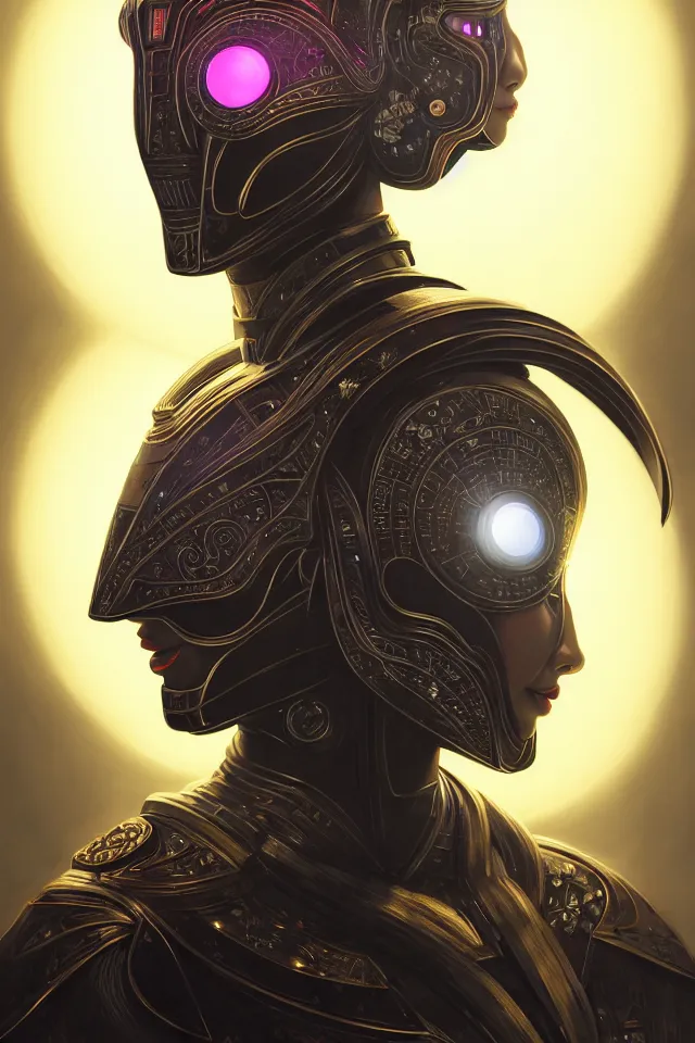 Image similar to Symmetry portrait of a Chinese empress, sci-fi armour, tech wear, glowing lights, sci-fi, intricate, elegant, highly detailed, digital painting, artstation, concept art, smooth, sharp focus, illustration, by artgerm and greg rutkowski and James Jane