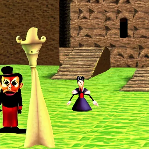 Image similar to the addams family with swords, all winking, Nintendo 64 Screenshot