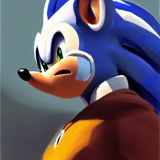 Image similar to Greg Manchess portrait painting of Sonic the Hedgehog as Overwatch character, medium shot, asymmetrical, profile picture, Organic Painting, sunny day, Matte Painting, bold shapes, hard edges, street art, trending on artstation, by Huang Guangjian and Gil Elvgren and Sachin Teng