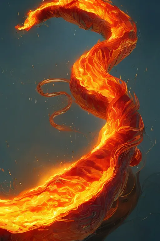 Image similar to Long Worm made of Fire wrapped around the arm of the beautiful fire goddess, digital art, trending on artstation, cgsociety, detailed, illustration, professional art