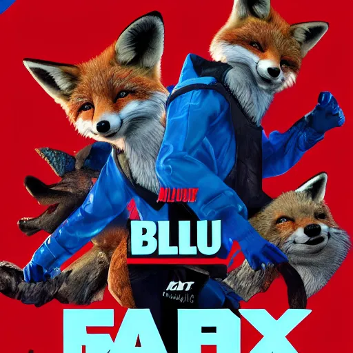 Image similar to blu-ray movie box cover for an action movie featuring an anthropomorphic fox dressed in adventure clothing