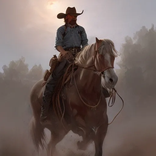 Prompt: cowboy in the old west, sharp focus, intricate, elegant, digital painting, artstation, matte, highly detailed, concept art, illustration, volumetric lighting, art by greg olsen and liz lemon swindle