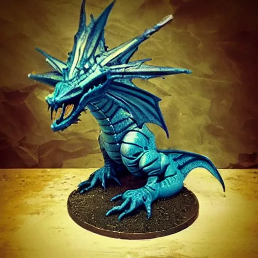 Prompt: “fire breathing dragon, warhammer miniature”