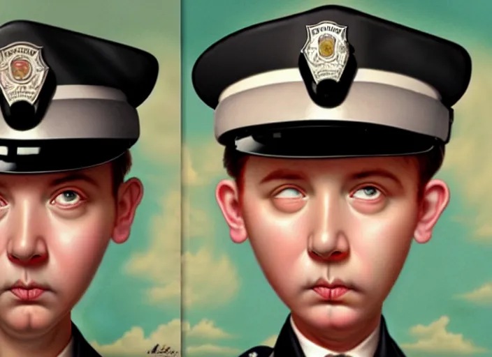 Image similar to a police officer with donut face, lowbrow, matte painting, 3 - d highly detailed, in the style of mark ryden,