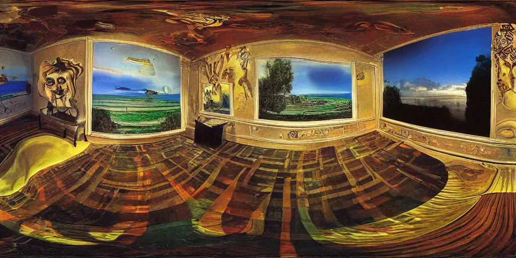 Prompt: equirectangular room by salvador dali