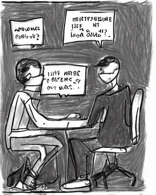 Image similar to two drawing men sitting near a laptop, white background, meme, meme template, handwritten picture, comics