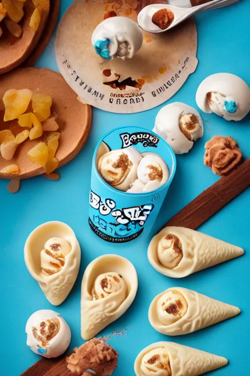 Image similar to ben and jerry's pelmeni flavoured ice cream, product photography, highly detailed packaging