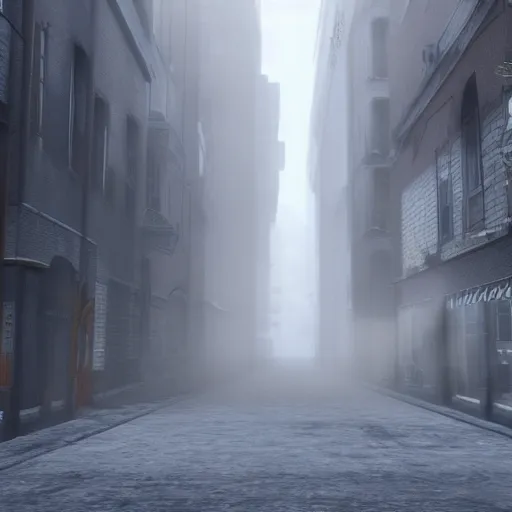 Image similar to silent hill one foggy streets, realistic, 4 k