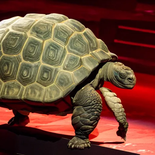 Prompt: ariana grande riding a giant tortoise on concert stage, 8 k resolution, cinematic lighting, anatomically correct