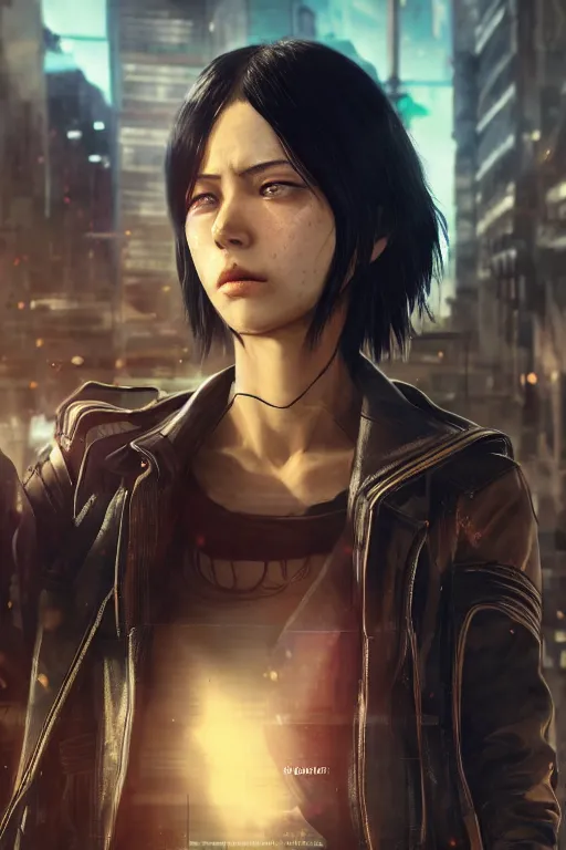 Prompt: highly detailed portrait of mikasa ackerman from attack on titan in cyberpunk 2 0 7 7 world, robot, cyberpunk, 4 k, unreal engine, fantasy art by greg rutkowski, detailed and intricate environment