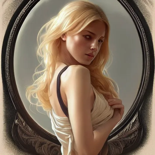 Image similar to ultra realistic illustration, a hot and beautiful blonde slavic woman in her 3 0's, intricate, elegant, highly detailed, digital painting, artstation, concept art, smooth, sharp focus, illustration, art by artgerm and greg rutkowski and alphonse mucha