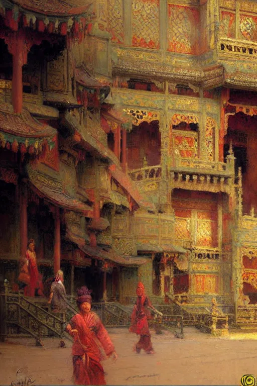 Image similar to Asian palace, painting by Gaston Bussiere, Craig Mullins