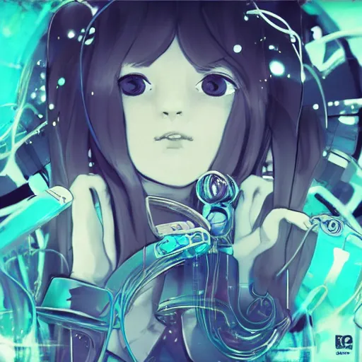 Image similar to Frequency indie album cover, luxury advertisement, white, indigo and teal colors. highly detailed post-cyberpunk sci-fi close-up schoolgirl in asian city in style of cytus and deemo, mysterious vibes, by Ilya Kuvshinov, by Greg Tocchini, nier:automata, set in half-life 2, beautiful with eerie vibes, very inspirational, very stylish, with gradients, surrealistic, postapocalyptic vibes, depth of filed, mist, rich cinematic atmosphere, perfect digital art, mystical journey in strange world, bastion game, arthouse